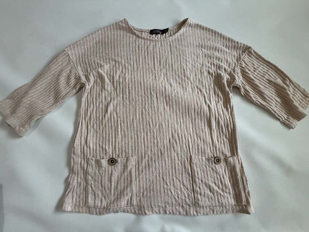 Cure Womens S Beige Ribbed Knit Long Sleeve Tunic Sweater